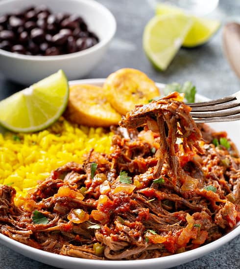 Ropa vieja, flank steak dish with rice